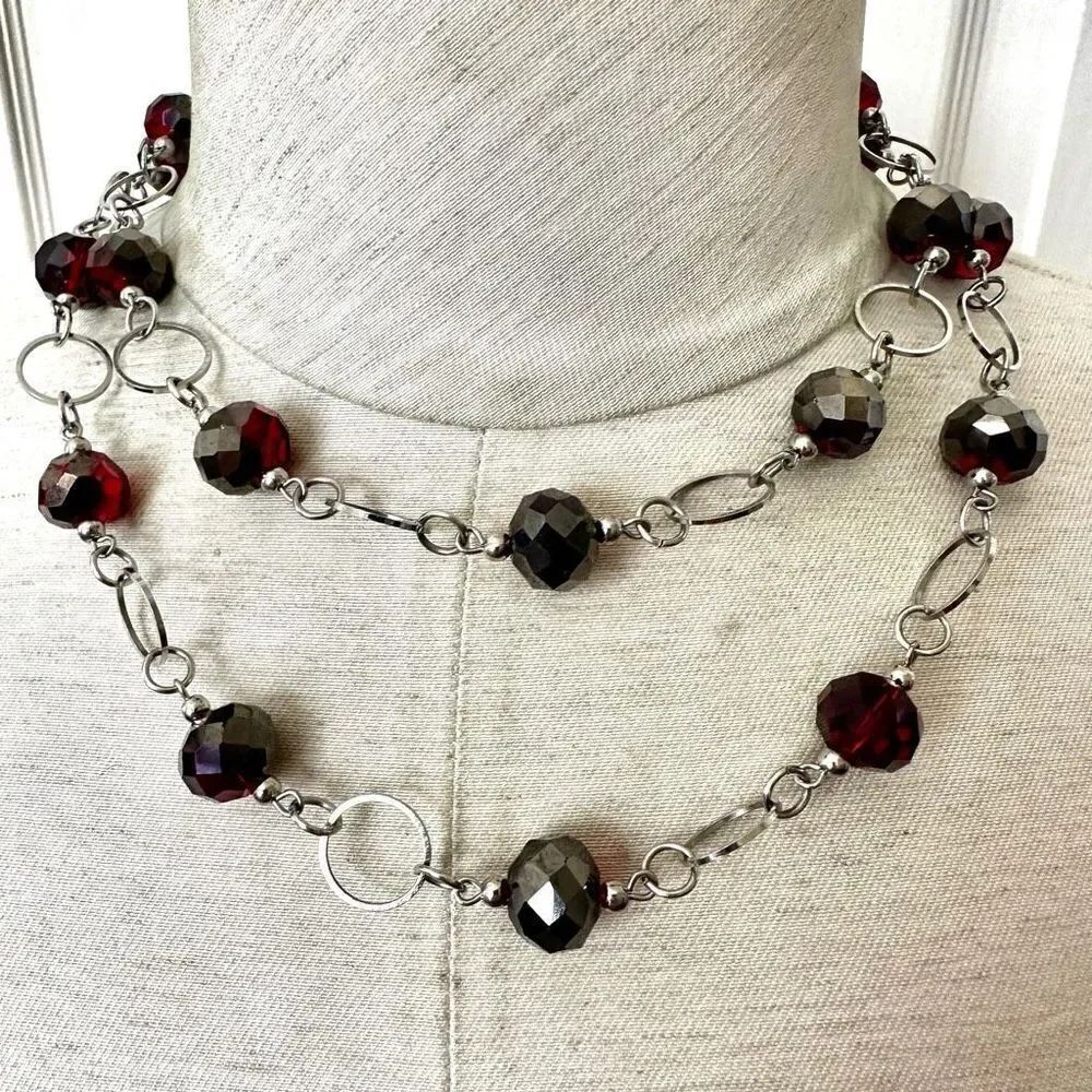 Red and silver double strand necklace